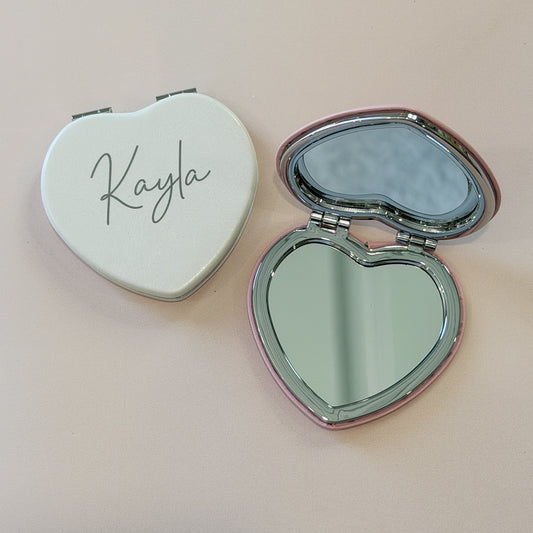 Personalised Heart Compact Mirror – Engraved Name Gift