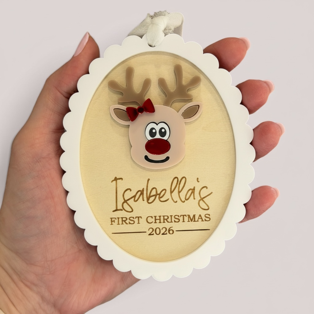 Baby’s First Christmas Ornament | Personalised First Christmas Tree Ornament Reindeer