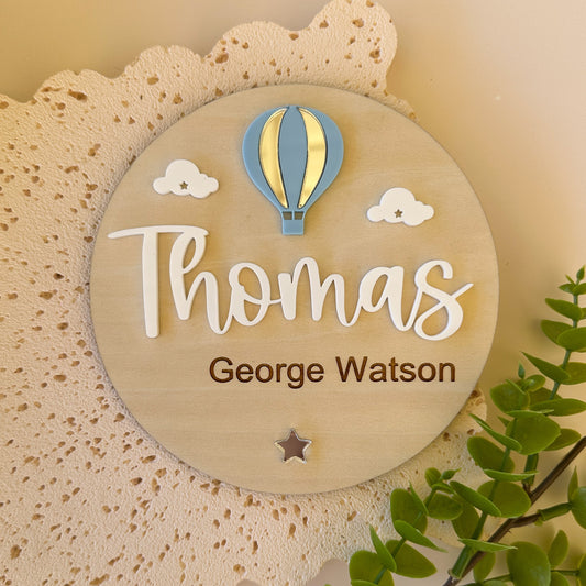 Personalised Baby Announcement Plaque - Hot Air Balloon