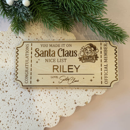 Personalised Christmas Nice List Ticket