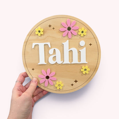 Personalised Custom Name Plaque - Flower | Kids Bedroom Door Sign