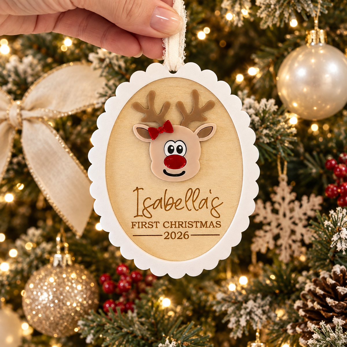 Baby’s First Christmas Ornament | Personalised First Christmas Tree Ornament Reindeer