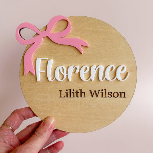 Personalised Baby Announcement Plaque Bow