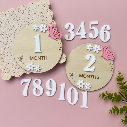 Acrylic Wooden Baby Milestone Discs - Interchangeable Butterfly