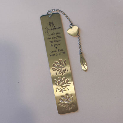 Teacher Bookmark | Personalised Teacher Gift | Thank you Teacher Gift Metal