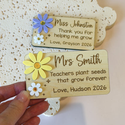 Personalised Teacher Gift Magnet | Teacher Thank you Gift | End of Year Teacher Gift Flowers
