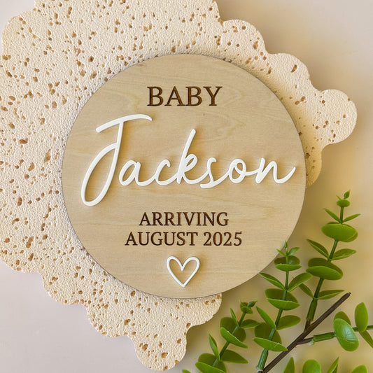 Pregnancy Announcement Plaque with Acrylic Name and Heart