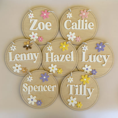 Personalised Name Plaque - Flowers| Kids Door Sign | Birth Announcement Plaque