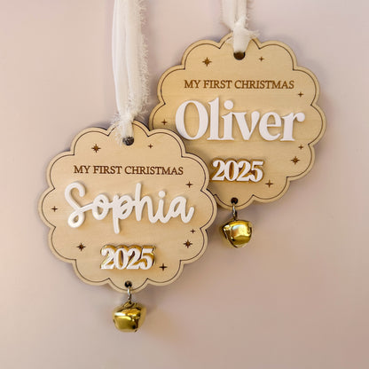 Baby’s First Christmas Ornament | Personalised First Christmas Tree Ornament Acrylic with Bell
