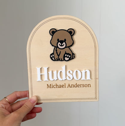 Personalised Baby Birth Announcement Plaque - Bear