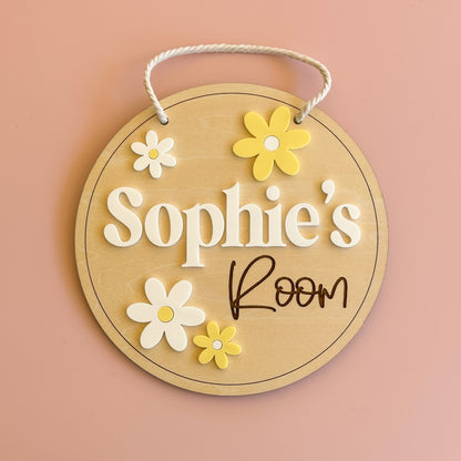 Personalised Name Plaque - Flowers| Kids Door Sign | Birth Announcement Plaque