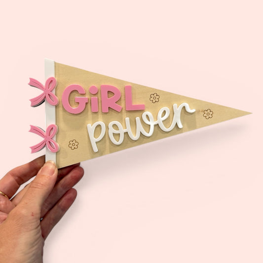 Kids Bedroom Decor - Wooden Acrylic Flag Wall Sign GIRL POWER