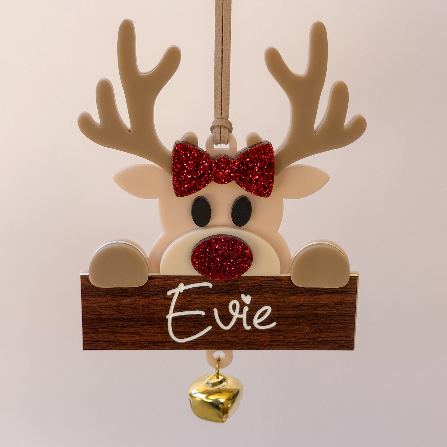 Personalised Christmas Tree Ornament | Reindeer Acrylic with Bell