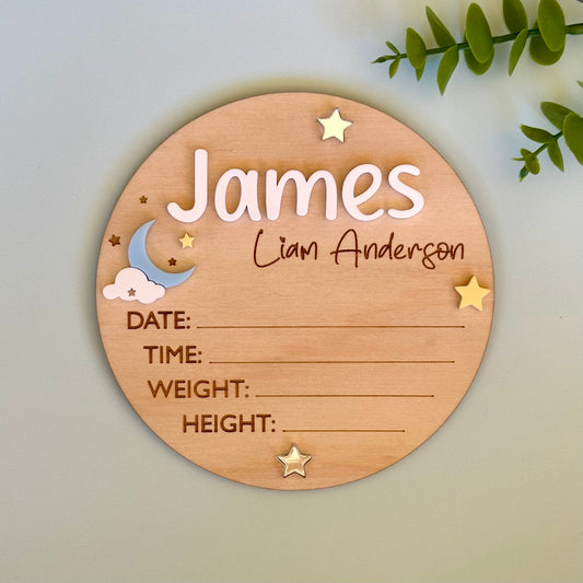 Personalised Baby Birth Announcement Plaque - Moon