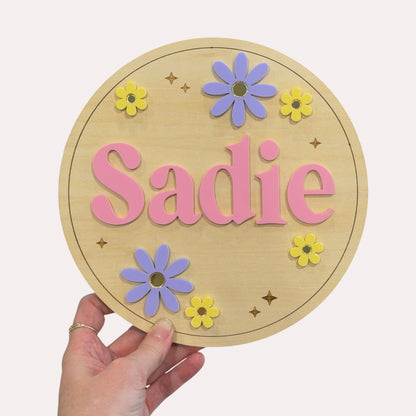 Personalised Custom Name Plaque - Flower | Kids Bedroom Door Sign