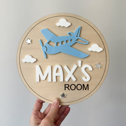 Personalised Plane Wooden Door Sign |  Personalised Kids Door Sign