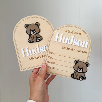 Personalised Baby Birth Announcement Plaque - Bear