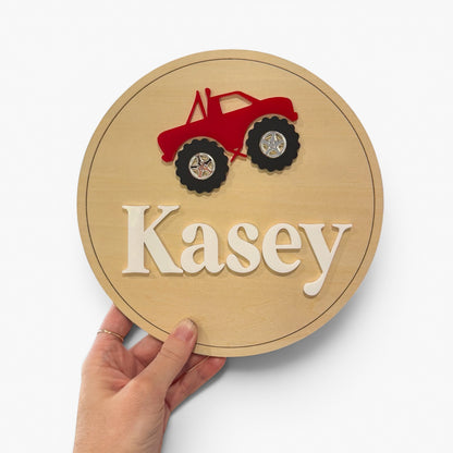 Personalised Monster Truck Wooden Door Sign | Kids Door Sign