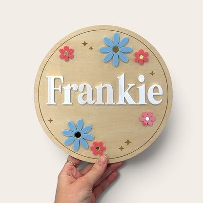 Personalised Custom Name Plaque - Flower | Kids Bedroom Door Sign