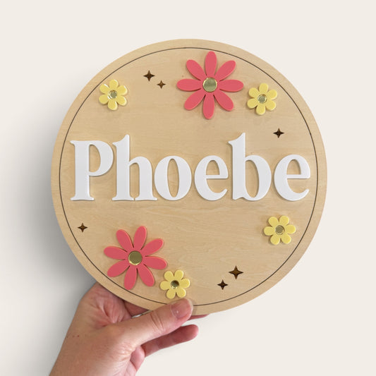 Personalised Custom Name Plaque - Flower | Kids Bedroom Door Sign
