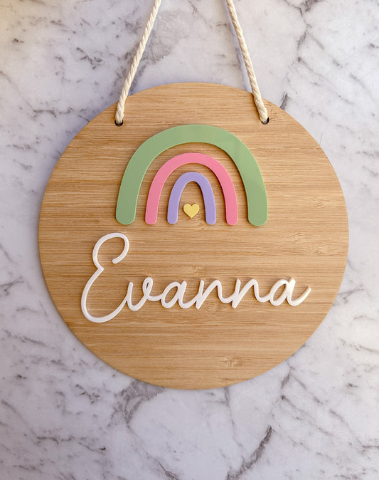 Personalised Rainbow Wooden Door Sign | Wall Plaque | Personalised Kids Door Sign Bamboo