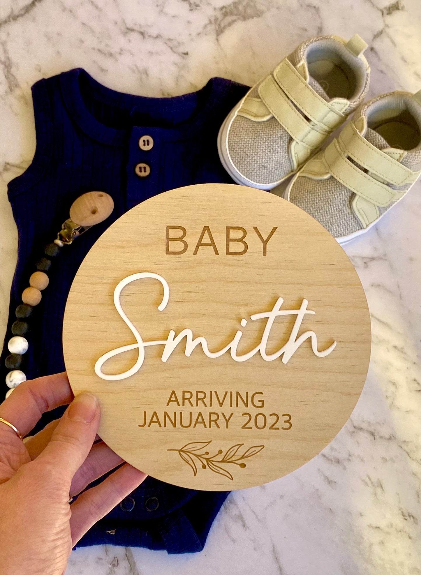 Pregnancy Announcement Plaque with Acrylic Name | Personalised Pregnancy Announcement Sign