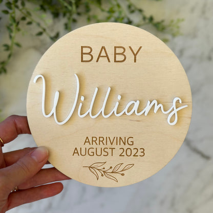 Pregnancy Announcement Plaque with Acrylic Name | Personalised Pregnancy Announcement Sign