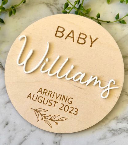 Pregnancy Announcement Plaque with Acrylic Name | Personalised Pregnancy Announcement Sign