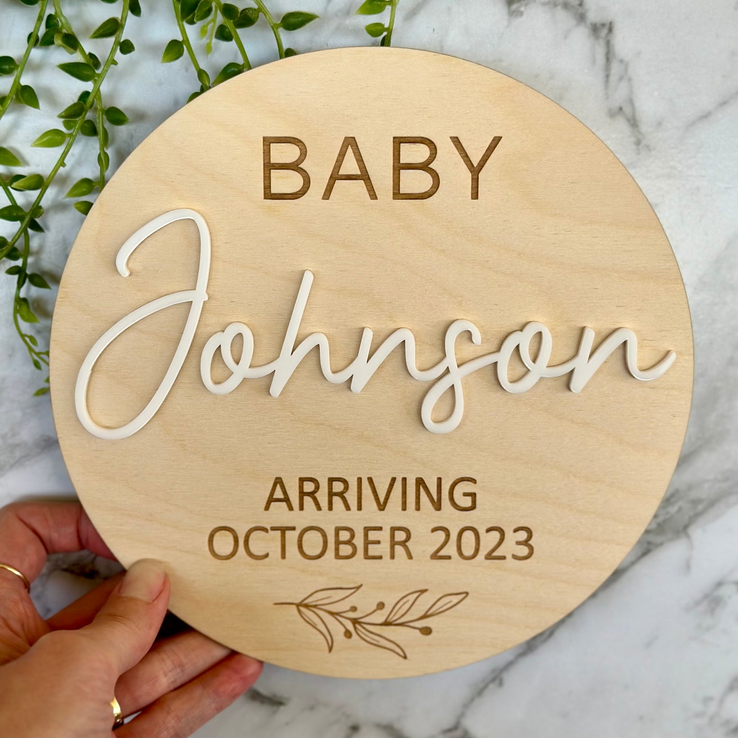 Pregnancy Announcement Plaque with Acrylic Name | Personalised Pregnancy Announcement Sign